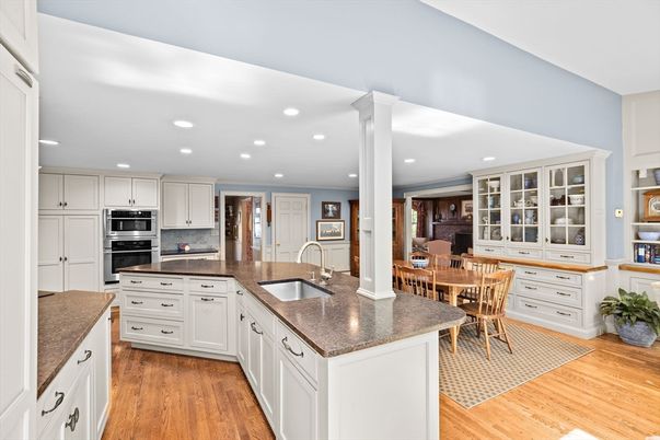 Dining room, Interior, Kitchen, Recessed Lighting, Stainless Steel Appliances, Wood Texture Flooring