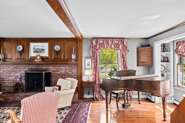 Fireplace, Home Office, Interior, Piano, Wooden Beams, Wood Texture Flooring