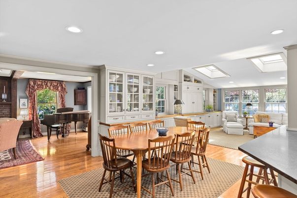 Dining room, Interior, Living room, Piano, Recessed Lighting, Wood Texture Flooring