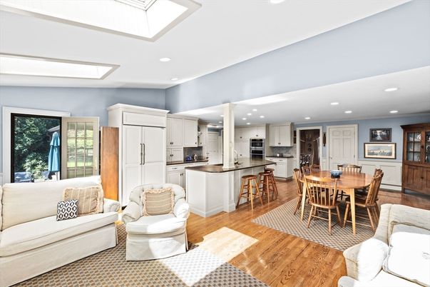 Dining room, Interior, Kitchen, Recessed Lighting, Stainless Steel Appliances, Wood Texture Flooring