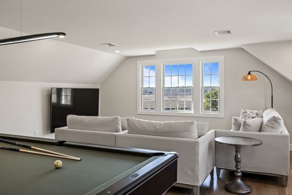 Billiard Table, Game Room, Interior, Living room, Recessed Lighting, Wood Texture Flooring