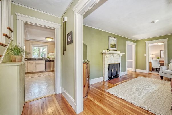 Fireplace, Interior, Kitchen, Wood Texture Flooring