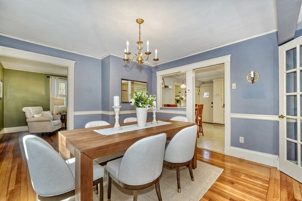 Chandelier, Dining room, Interior, Wood Texture Flooring