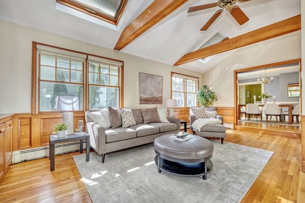 Chandelier, Dining room, Interior, Living room, Wooden Beams, Wood Texture Flooring