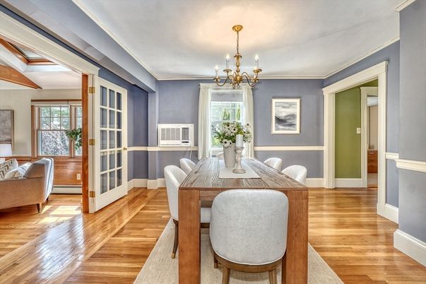 Chandelier, Dining room, Interior, Wood Texture Flooring
