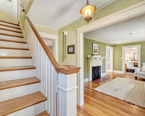 Fireplace, Interior, Pendant Lights, Wood Texture Flooring