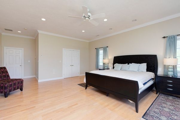 Bedroom, Interior, Recessed Lighting, Wood Texture Flooring
