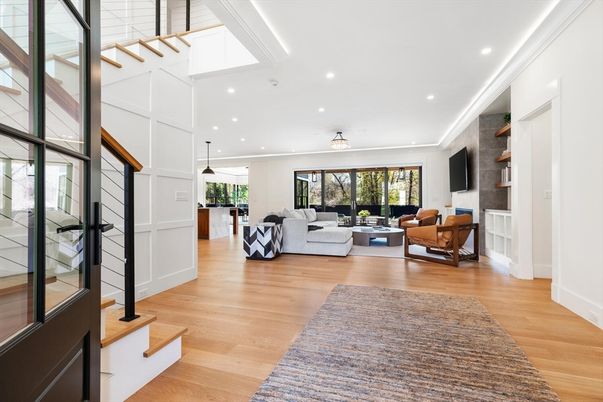Interior, Living room, Pendant Lights, Recessed Lighting, Wood Texture Flooring