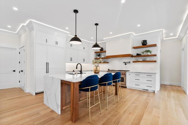 Interior, Kitchen, Pendant Lights, Recessed Lighting, Wood Texture Flooring