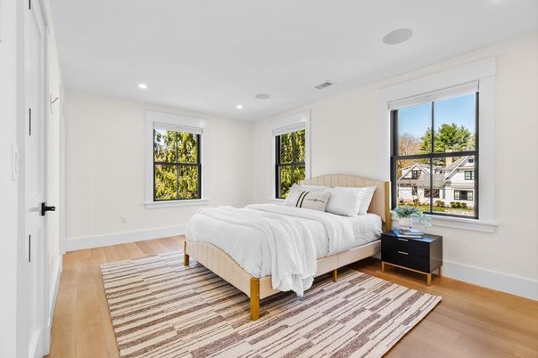 Bedroom, Interior, Recessed Lighting, Wood Texture Flooring