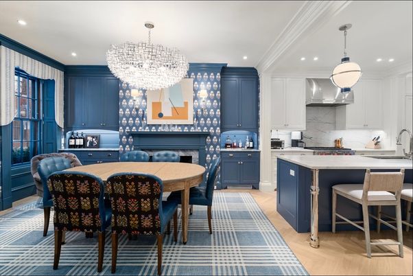 Chandelier, Dining room, Fireplace, Interior, Kitchen, Pendant Lights, Recessed Lighting, Stainless Steel Appliances, Wood Texture Flooring
