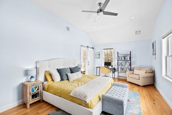 Bedroom, Home Office, Interior, Recessed Lighting, Wood Texture Flooring