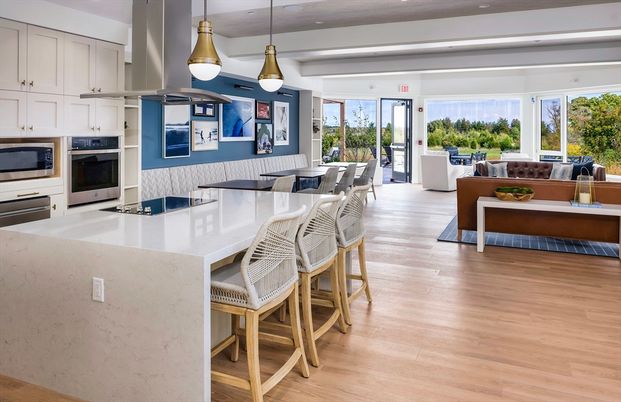 Dining room, Interior, Kitchen, Living room, Pendant Lights, Wood Texture Flooring