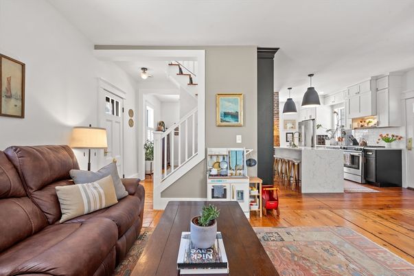 Interior, Kitchen, Living room, Pendant Lights, Stainless Steel Appliances, Wood Texture Flooring
