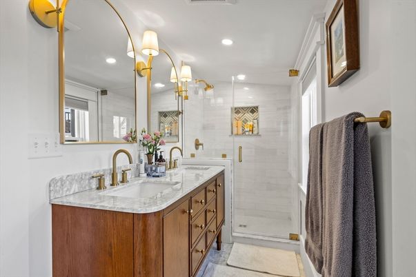 Bathroom, Dual Sink Vanities, Glass Shower, Interior, Recessed Lighting