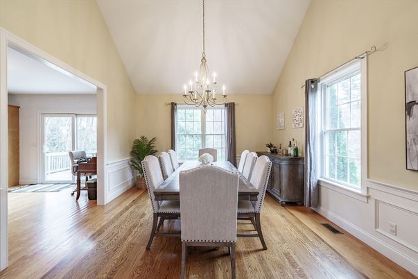 Chandelier, Dining room, Interior, Wood Texture Flooring