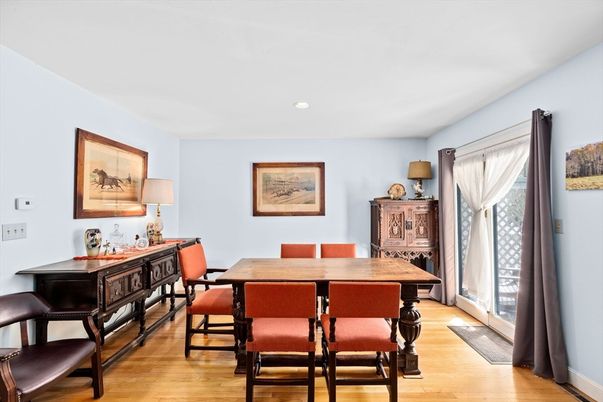 Dining room, Interior, Recessed Lighting, Wood Texture Flooring