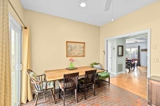 Dining room, Interior, Recessed Lighting, Wood Texture Flooring
