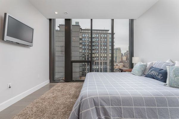 Bedroom, Interior, Recessed Lighting, Wine Storage, Wood Texture Flooring