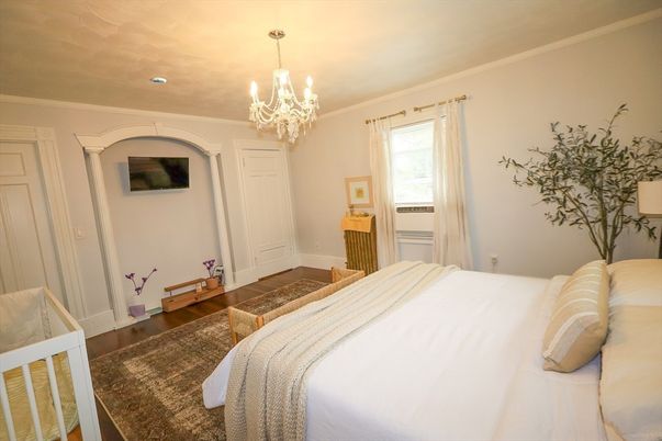 Bedroom, Chandelier, Interior, Wood Texture Flooring