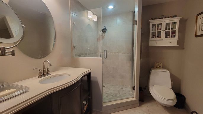 Bathroom, Glass Shower, Interior, Recessed Lighting