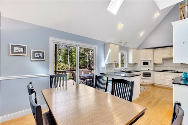 Dining room, Interior, Kitchen, Recessed Lighting, Stainless Steel Appliances, Wood Texture Flooring