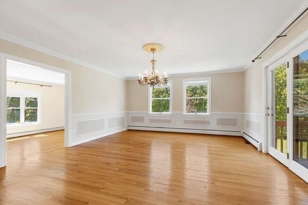 Chandelier, Empty room, Interior, Wood Texture Flooring