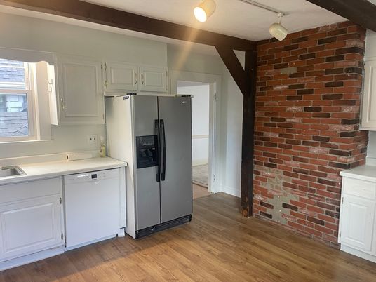 Interior, Kitchen, Stone Walls, Wood Texture Flooring