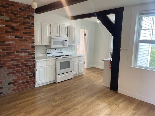 Interior, Kitchen, Stone Walls, Wooden Beams, Wood Texture Flooring