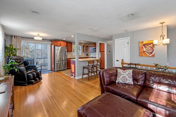 Interior, Kitchen, Living room, Pendant Lights, Recessed Lighting, Stainless Steel Appliances, Wood Texture Flooring