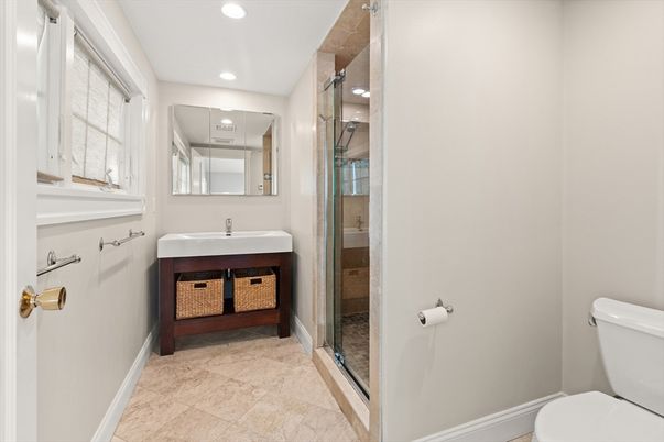 Bathroom, Glass Shower, Interior, Recessed Lighting