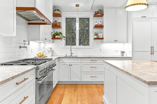 Interior, Kitchen, Pendant Lights, Stainless Steel Appliances, Wood Texture Flooring