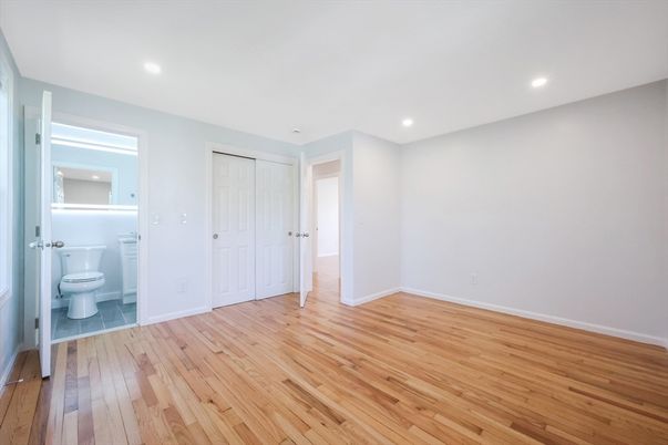 Bathroom, Empty room, Interior, Recessed Lighting, Wood Texture Flooring