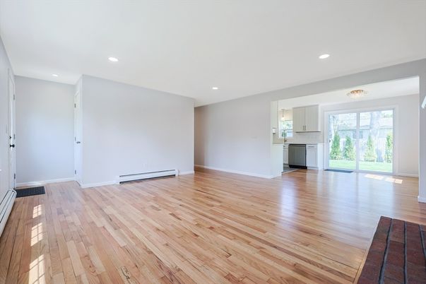 Empty room, Interior, Kitchen, Recessed Lighting, Wood Texture Flooring
