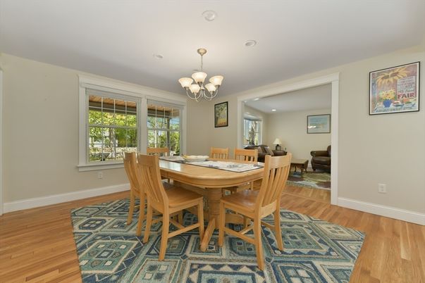 Chandelier, Dining room, Interior, Recessed Lighting, Wood Texture Flooring