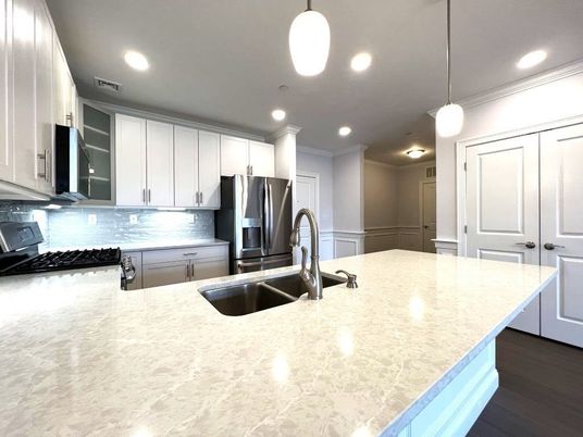 Interior, Kitchen, Pendant Lights, Recessed Lighting, Wood Texture Flooring