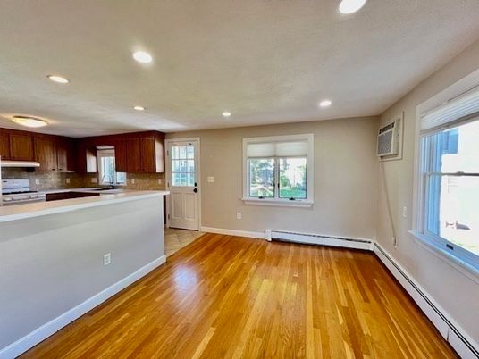Empty room, Interior, Kitchen, Recessed Lighting, Wood Texture Flooring