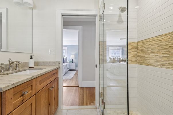 Bathroom, Bedroom, Glass Shower, Interior, Wood Texture Flooring