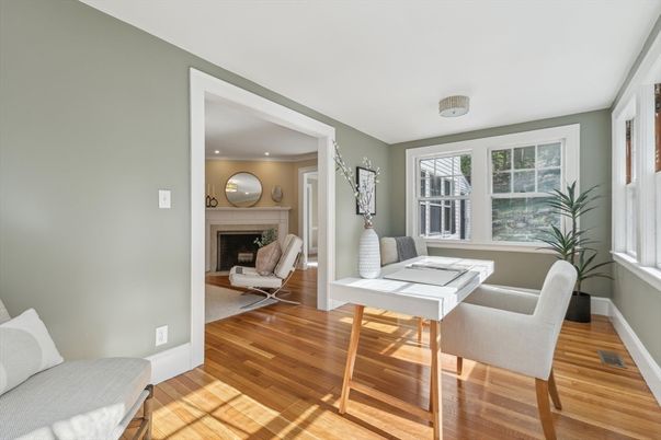 Fireplace, Interior, Recessed Lighting, Wood Texture Flooring