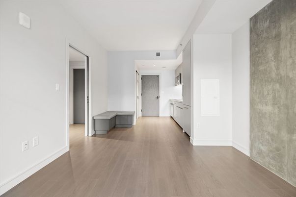 Empty room, Interior, Kitchen, Recessed Lighting, Wood Texture Flooring
