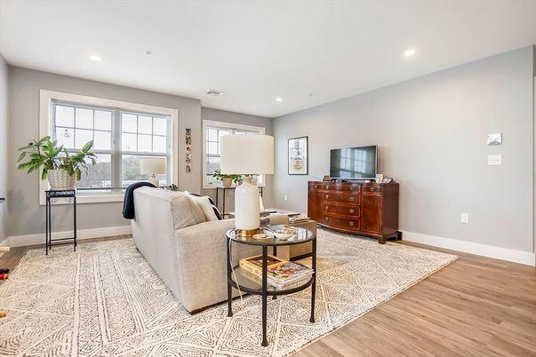 Interior, Living room, Recessed Lighting, Wood Texture Flooring