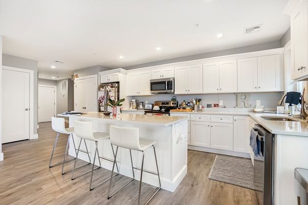 Interior, Kitchen, Recessed Lighting, Wood Texture Flooring