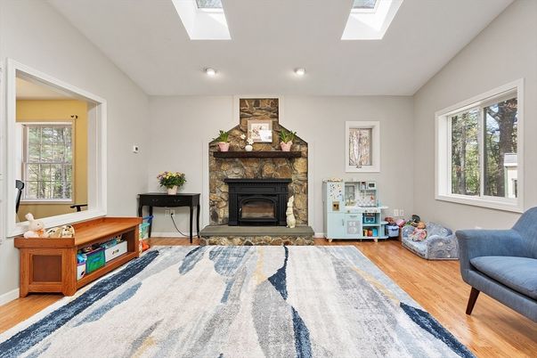 Fireplace, Interior, Recessed Lighting, Wood Texture Flooring