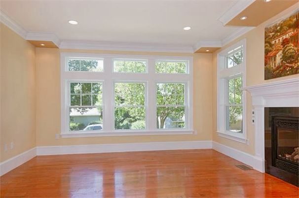 Empty room, Fireplace, Interior, Recessed Lighting, Wood Texture Flooring