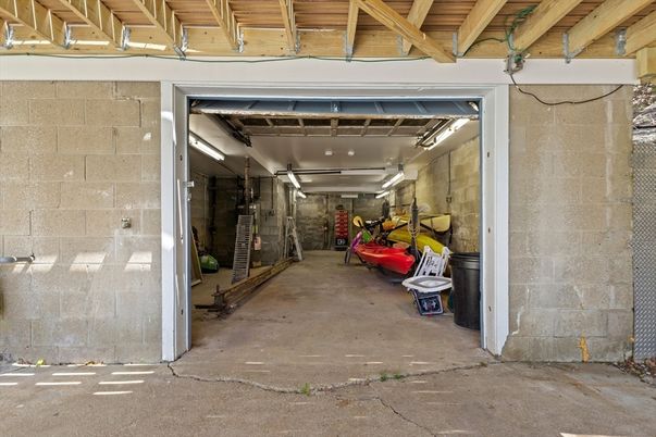 Garage, Interior, Stone Walls, Wooden Beams