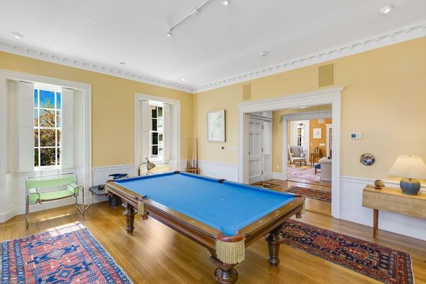 Billiard Table, Game Room, Interior, Recessed Lighting, Wood Texture Flooring