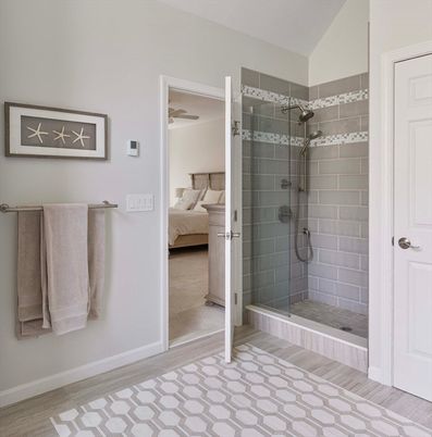 Bathroom, Bedroom, Glass Shower, Interior, Wood Texture Flooring