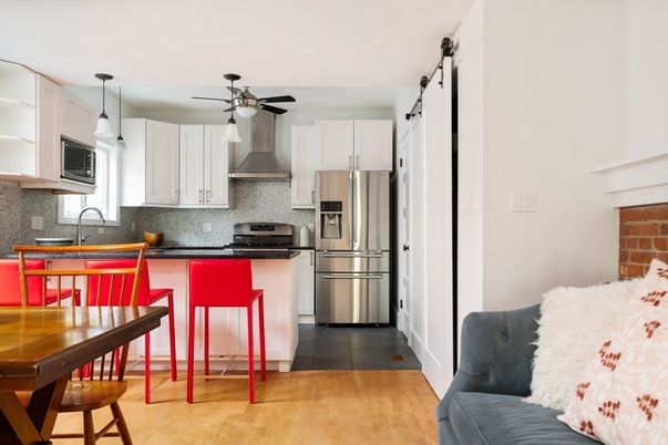 Interior, Kitchen, Pendant Lights, Stainless Steel Appliances, Wood Texture Flooring