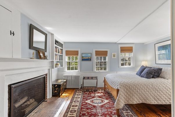 Bedroom, Fireplace, Interior, Wood Texture Flooring