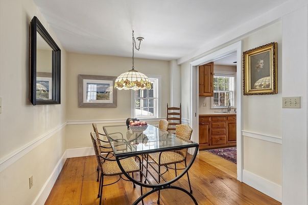 Dining room, Interior, Pendant Lights, Wood Texture Flooring